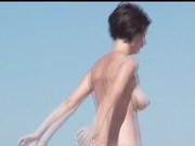 Oiling boobs on topless beach