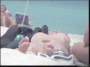 Nude Beach - Small Tits Brunette Dildo Filmed by Voyeur