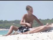 Voyeur blond teen grabbing his dick on nudist beach